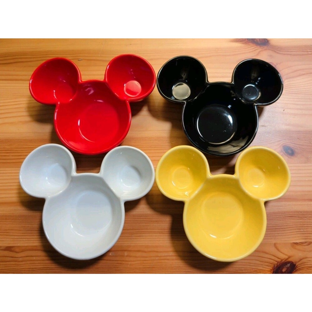 Disney Store Set Of 4 Mickey Mouse Ear Shaped Snack Bowl Set Rare Ceramic